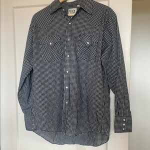 Men's Black Checkered pearl snap long sleeve